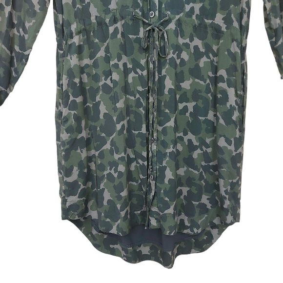 Anthropologie Cloth & Stone Nina Camo Dress Small Green Button Up Long Sleeve - Picture 3 of 12